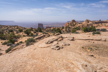 hiking the lathrop trail in canyonlands national park in utah, usa