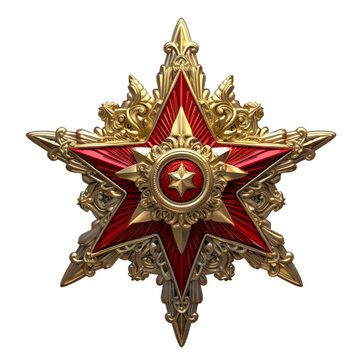 a red and gold star on a transparent background, in the style of soviet realism, white and bronze tones. Generative AI .