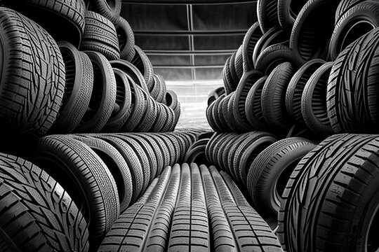 Many car tires. AI Generated