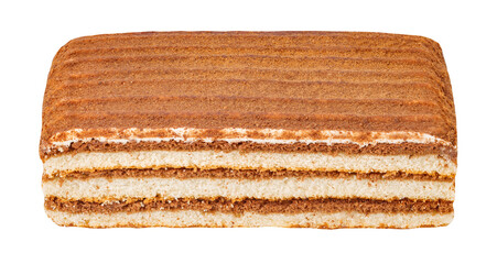 Cake rectangular chocolate multi-layered, isolated on transparent background .