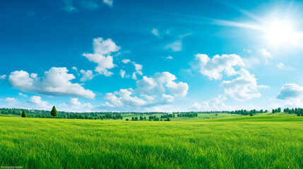 Obraz premium green grass and blue sky. Generative Ai. 