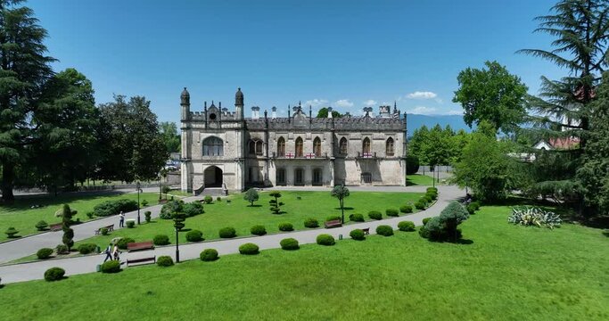 Aerial view of Dadiani Palace in the center of Zugdidi city. Georgia