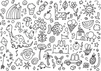 Coloring book for children, doodles vector illustration on a white background