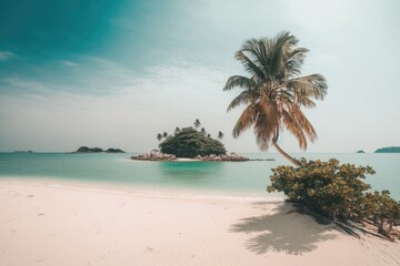 Fototapeta na wymiar Beautiful island with sand and a coconut tree. Generative AI