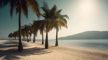 Foto op Plexiglas anti-reflex Palmy Trees and a Sandy Beach Beckon for Thrilling Experiences © Ranya Art Studio