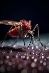 3D rendering. 3D illustration of a mosquito sucking blood, microscopic shot