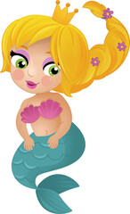 cartoon scene with happy young mermaid swimming isolated illustration for children