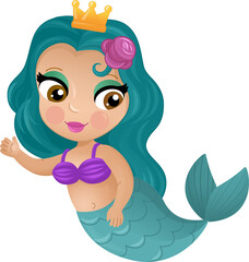 cartoon scene with happy young mermaid swimming isolated illustration for children