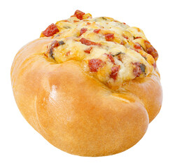 Pizza baguette, side view close-up, isolated on transparent background .