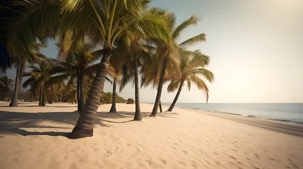 Foto op Aluminium Palmy Trees Bathed in Sunlight on a Sandy Beach © Ranya Art Studio