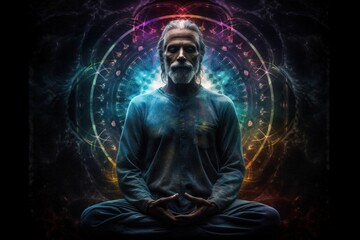 Fototapeta na wymiar Pacifying spirituality Concept of meditation and spiritual practice, expanding of consciousness, chakras and astral body activation, mystical inspiration image, chakra human.