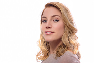 Naklejka premium Attractive blonde woman posing on a white background.