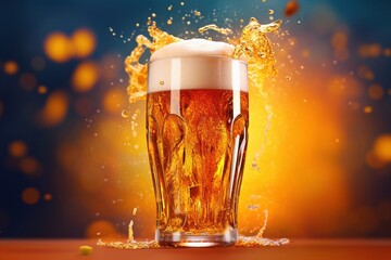 international beer day, a glass of light hopped beer on a wooden table and green hops Generative AI