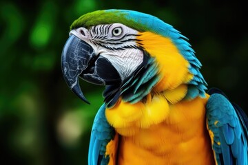 Naklejka premium vibrant blue and yellow parrot perched on a branch. Generative AI
