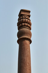 Iron pillar of Delhi structure part Qutb complex in South Delhi, India, rust resistant iron pillar...