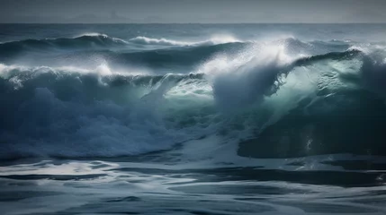 Fotobehang Mesmerizing ocean waves, majestic seas, captivating clouds, and delicate foam © Ranya Art Studio