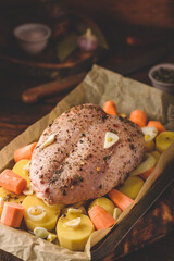 Seasoned chicken breast with carrot and potato