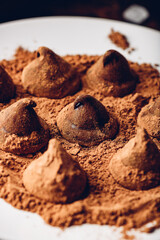 Homemade chocolate truffles coated in cocoa powder