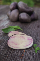 fresh potatoes multi-colored organic, grown in the garden close-up