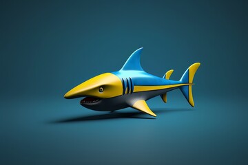 Naklejka na ściany i meble Cartoon image of a shark on a blue background isolated AI Generative AI