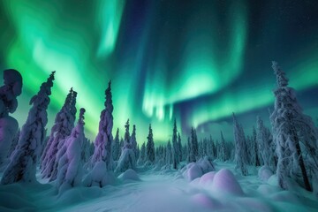 mesmerizing green and purple aurora borealis dancing in the night sky. Generative AI