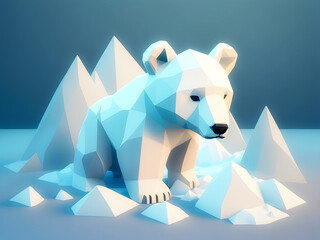 low poly, geometric, polygon, poly, graphic, style, creative, modern, polygonal, 3d, iceberg, polar bear, bear, animal, arctic, polar, bears, wildlife, polar bears, antarctica, white bear, snow, ice