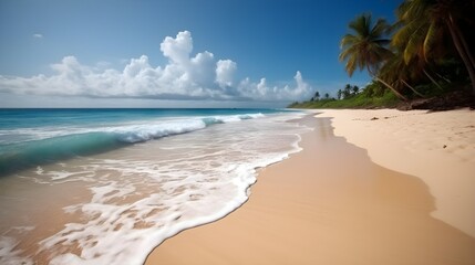 Fototapeta na wymiar Seaside haven, mesmerizing tropical beach, sun-drenched trees, and serene seascape