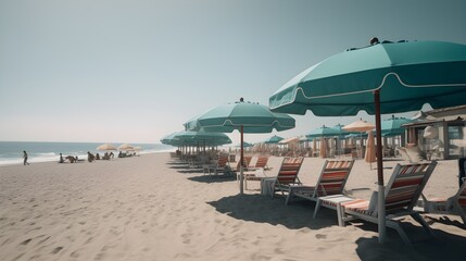 Fototapeta na wymiar Tropical retreat, sandy beach, cotton candy skies, and relaxing beach haven