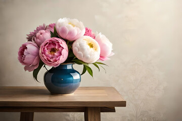 Peony vase arrangement on an off-white background