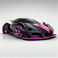 Fototapeta na wymiar Black pink sport futuristic car on isolated white background. Generative AI