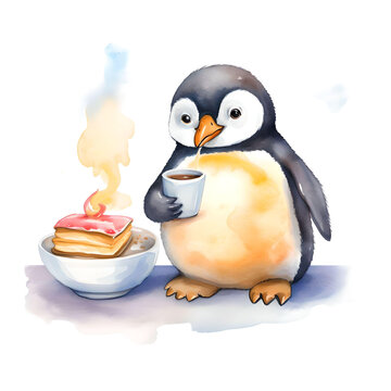 Watercolor Pingouin Illustration, Generative AI