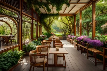 Fototapeta na wymiar restaurant in the gardengenerated by AI technology 