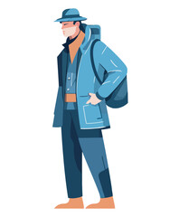 A successful man in a modern suit walking