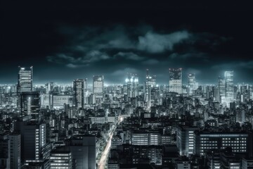 vibrant city skyline at night with a starry sky. Generative AI