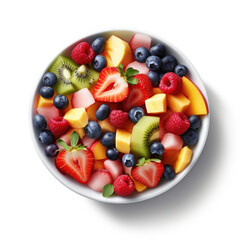 Bowl of Fruit Salad on a White Background. Generative AI