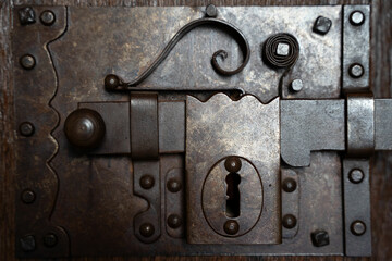 Close up of an antique door lock