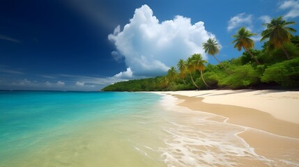 Coastal paradise, breathtaking tropical beach, sun-kissed sands, and heavenly escape