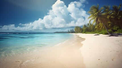 Fototapeta na wymiar Beach bliss, captivating tropical beach, swaying palms, and blissful ocean retreat