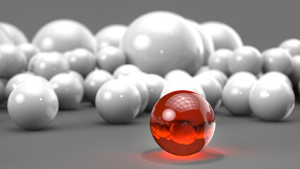Glowing red crystal ball stands out from the bunch of white generic balls