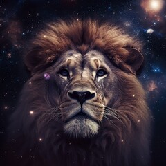 Lion, Lion in space, Colored lion, stars, lion in the stars