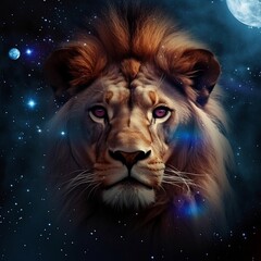 Lion, Lion in space, Colored lion, stars, lion in the stars