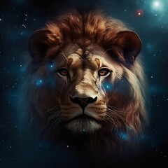 Lion, Lion in space, Colored lion, stars, lion in the stars