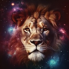 Lion, Lion in space, Colored lion, stars, lion in the stars
