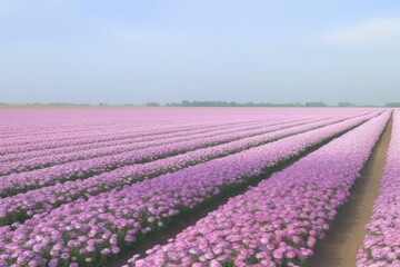 Fototapeta na wymiar vast and colorful field of purple flowers against a clear blue sky. Generative AI