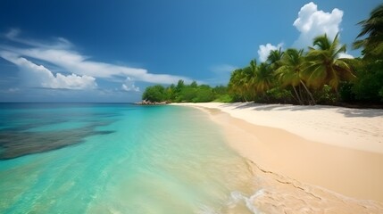 Fototapeta na wymiar Sun-kissed sands, captivating tropical beach, swirling clouds, and radiant skies