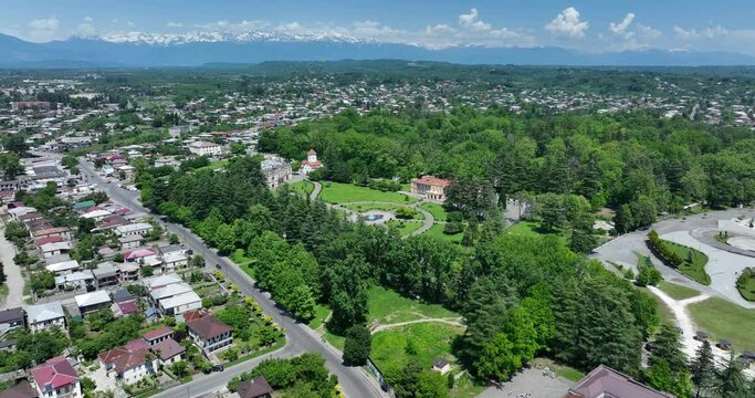 Aerial view of Dadiani Palace in the center of Zugdidi city. Georgia