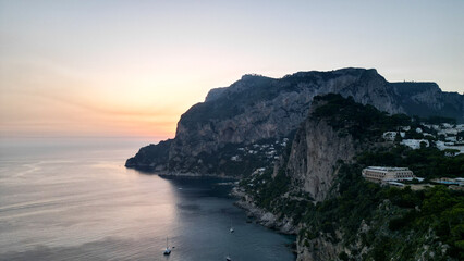 Fototapeta na wymiar Capri coastline with sunset