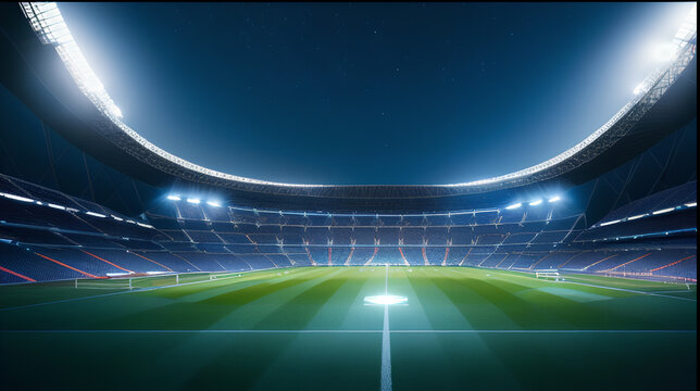Football or soccer stadium at night.
