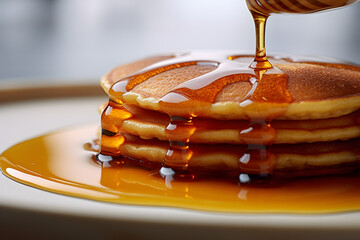 pancakes with honey - obrazy, fototapety, plakaty