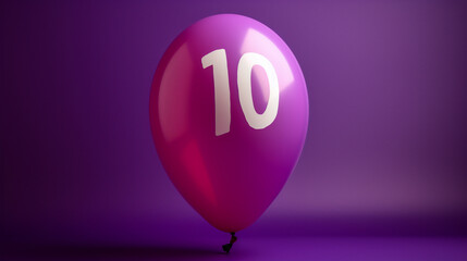 Create a stock image of a balloon with a number between 10 and 80 on it, against a single-colored background. End with a point.